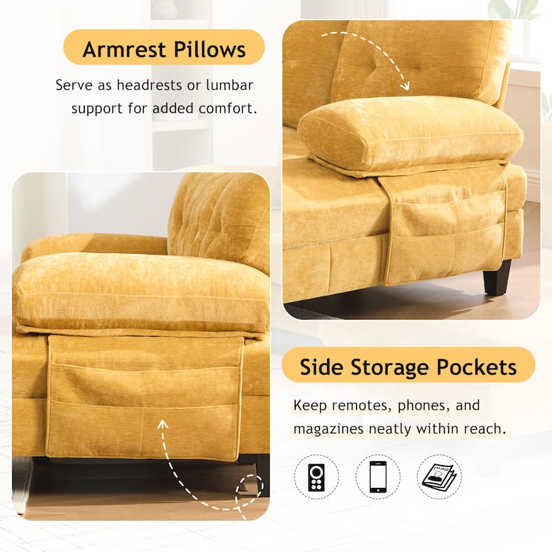 U-shaped 103.5" Chenille Fabric Sofa with Dual Chaise, Storage & Pillows, Yellow