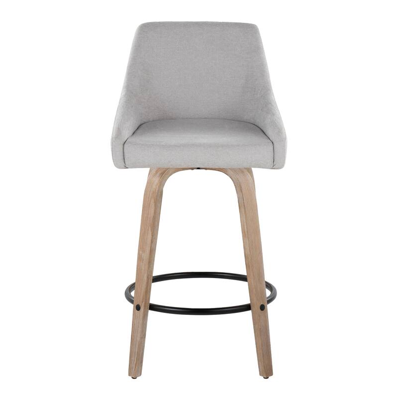 The Gray Barn Hadley 26" Fixed-Height Upholstered Counter Stool with Bent Wood Legs & Round Footrest (Set of 2)