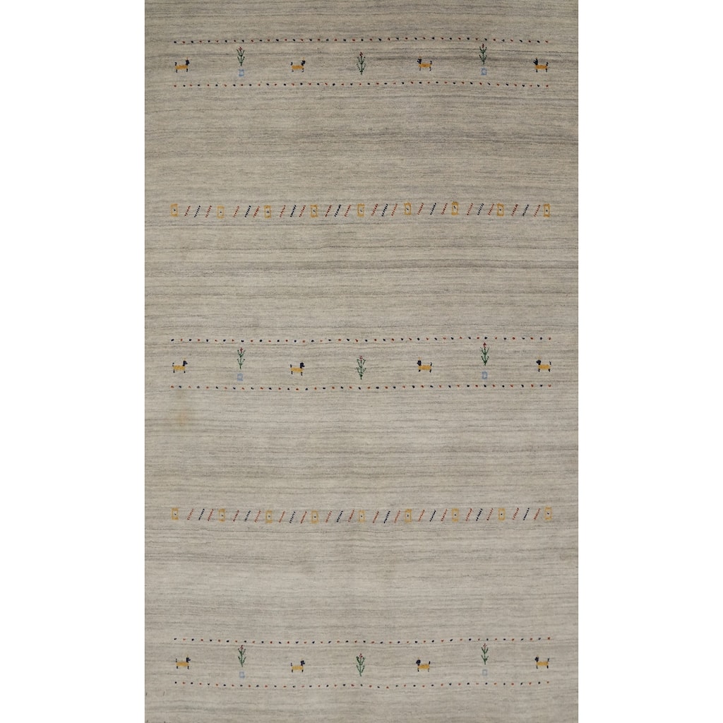 Hand Knotted Oriental 100% Wool Carpet Tribal Animal Pictorial Beige & Ivories Gabbeh Area Rug - 7' 9'' X 5' 0''