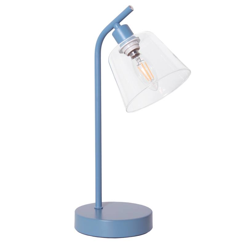 Angled Desk Lamp with Clear Ribbed Glass Shade - 15.75" - Blue
