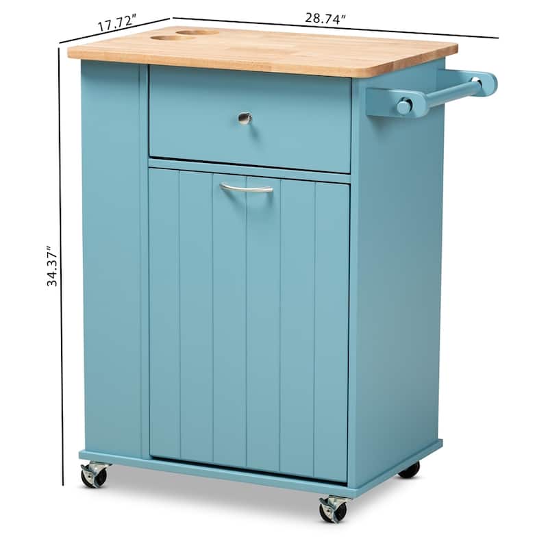 Liona Modern and Contemporary Sky Blue Finished Wood Kitchen Storage Cart - 34.37"H x 28.74"L x 17.72"W
