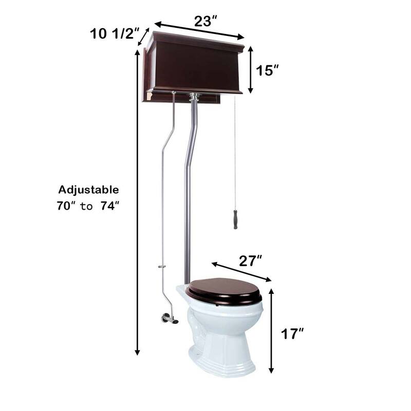 Mahogany Wooden High Tank Toilet Flat Tank, White Elongated Bowl and Brass Z Pipe