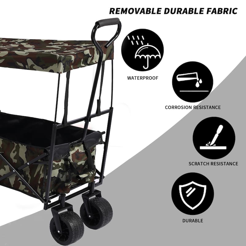 Outdoor Camping Kids Foldable Wagon,Portable Beach Trolley Cart with Removable Canopy