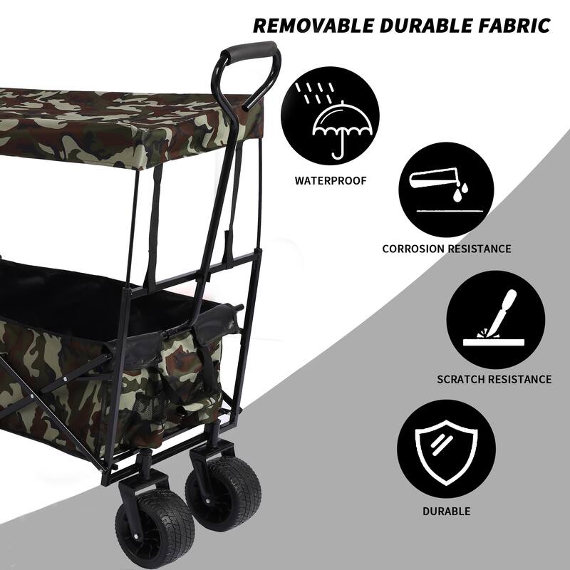 Outdoor Camping Kids Foldable Wagon,Portable Beach Trolley Cart with Removable Canopy