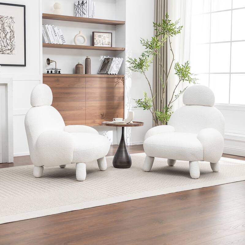 SEYNAR Modern Faux Sherpa Upolstered High Back Armless Accent Chair Set of 2