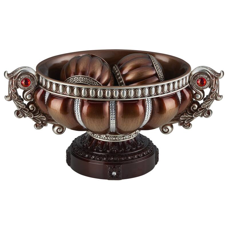 HomeRoots 9" Reddish Bronze And Silver Polyresin Decorative Bowl With Orbs - 7.75' X '8.75' X '16.25