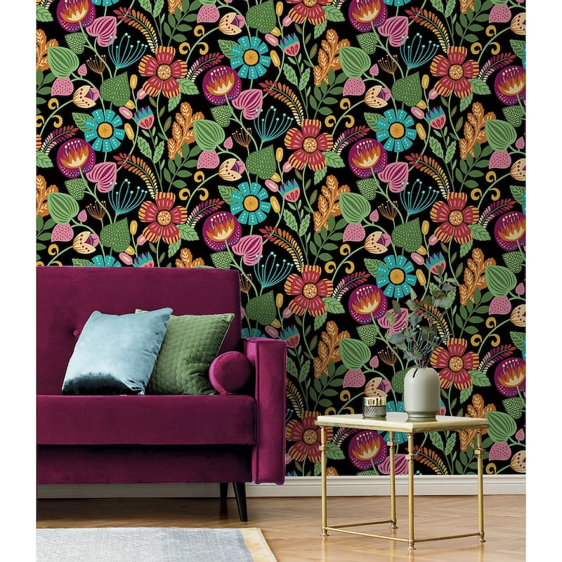 Seabrook Designs Colorful Floral Nonwoven Unpasted Wallpaper