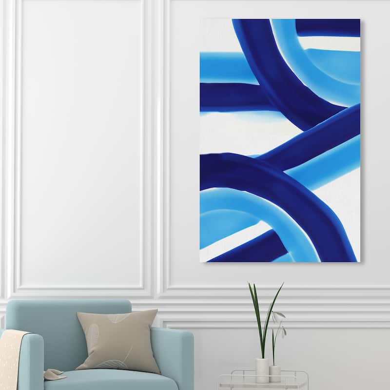 Wynwood Studio Canvas Abstract Greek Waves V Blue and Modern & Contemporary Wall Art Canvas Print - 54 x 36