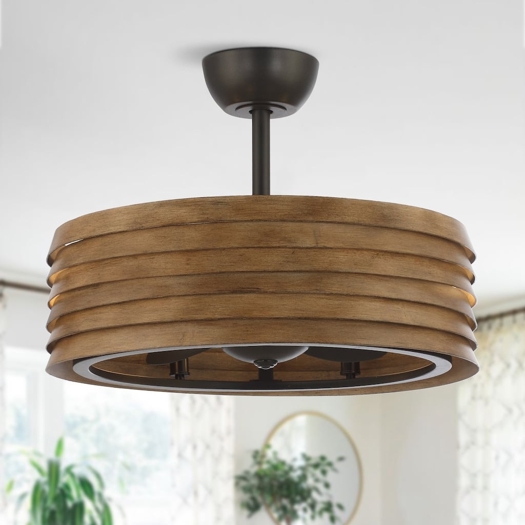 24-inch Rustic Faux Wood Caged Ceiling Fan with Remote Control