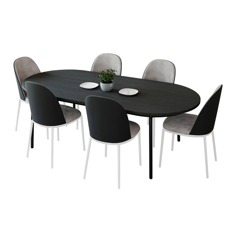 7-Piece Dining Set in White Steel Tule Collection by LeisureMod