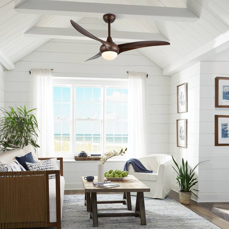 Raffles 52" 1-Light Vintage Iron/Plastic Mobile-App/Remote-Controlled 6-Speed Retro Swirl LED Ceiling Fan, by JONATHAN Y