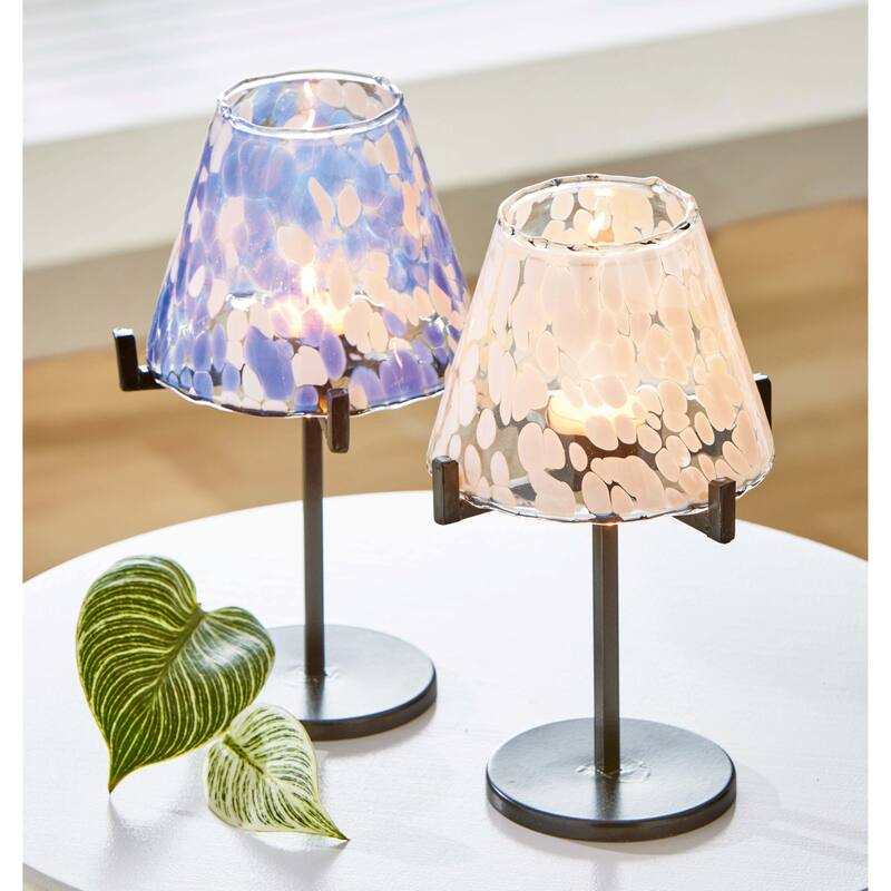 Confetti Glass Tealight Candle Holder Short White Multi 10in H x 6in L x 6in W Wipe Clean Everyday Decor