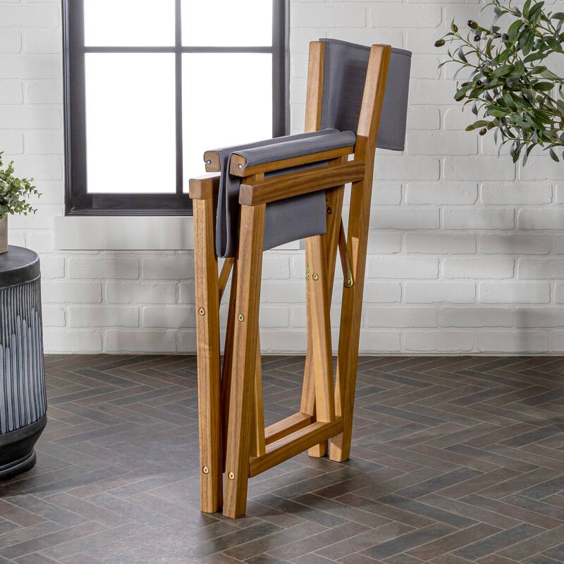 Waldo Classic Vintage Outdoor Acacia Wood Folding Director Chair with Canvas Seat, (Set of 2) by JONATHAN Y