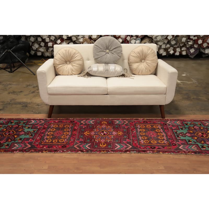 Hand Knotted Oriental 100% Wool Carpet Traditional Tribal Greys & Charcoal Ardebil Runner Rug - 10' 1'' X 2' 7''