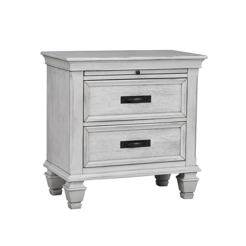2 Drawers Wooden Nightstand, Antique White - Antique white - 2-drawer