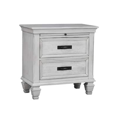 2 Drawers Wooden Nightstand, Antique White