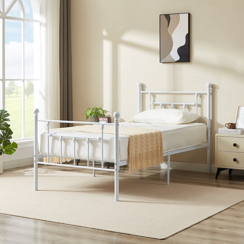 VECELO Metal Platform Bed Frame with Headboard and Footboard, Heavy Duty Slat Support/Underbed Storage Space, Victorian Style