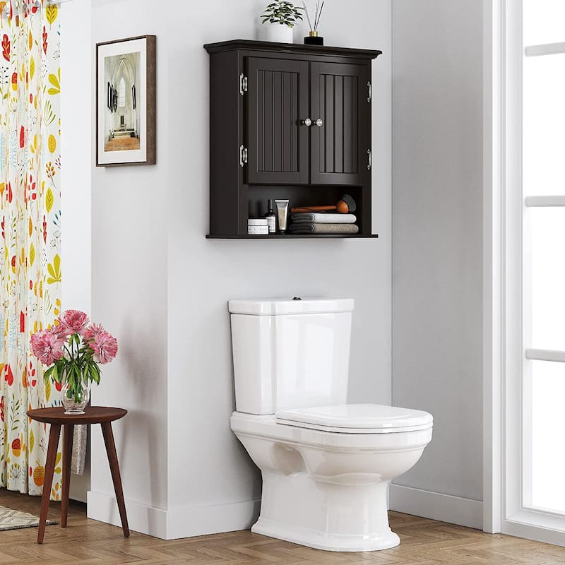 UTEX Bathroom Cabinet Wall Mounted, Wood Hanging Cabinet, Wall Cabinets with Doors and Shelves Over The Toilet for Bathroom