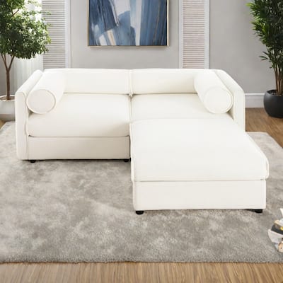 75.5" 2-Seater Chenille Sofa with Ottoman Storage, Cylindrical Backrest and Modular Design