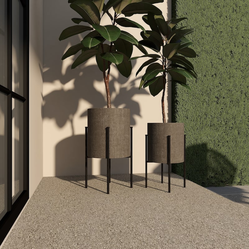 Light Grey or Dark Grey Iron Cylinder Modern Planter Set (Set of 2) - S/2 19", 23"H