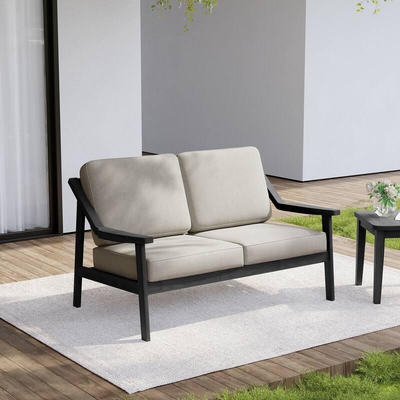 Outdoor Wood Teak Patio 2 Seater Loveseat with Cushion