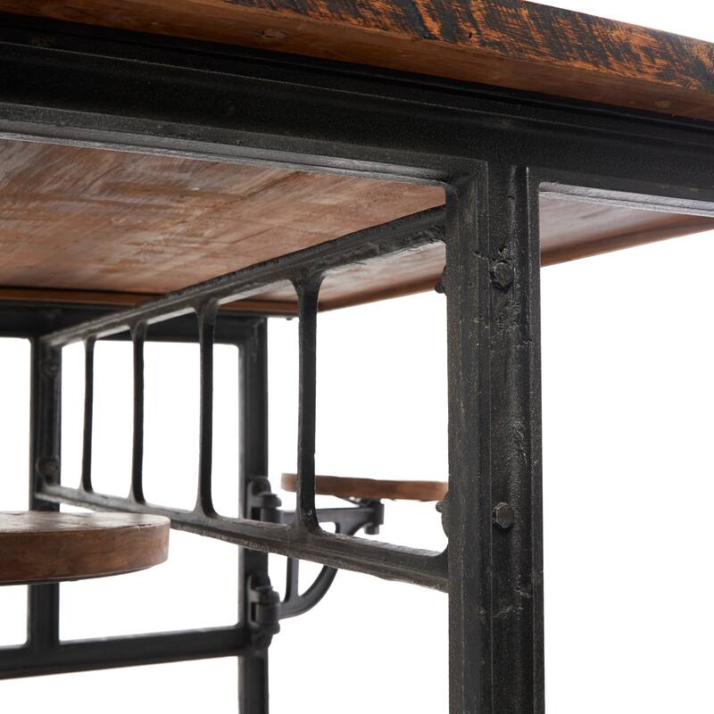 Brown Teak Wood Dining Table with Two, Four or Eight Attached Seats