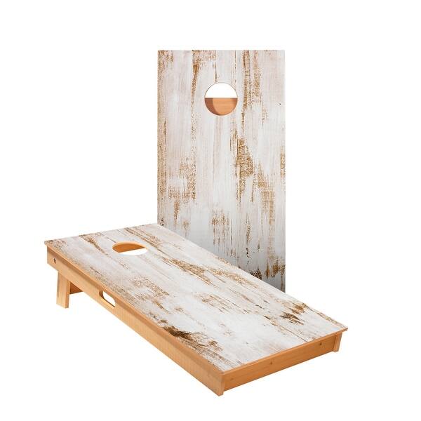 slide 2 of 5, Whitewashed Wood Cornhole Boards NO Bags - Add Board Lights