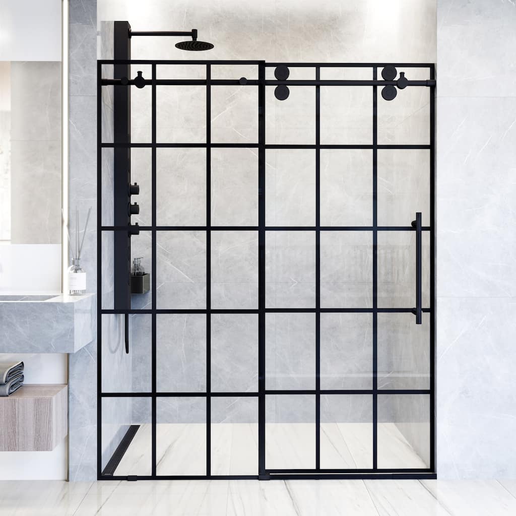 VIGO Elan 68" to 72" W x 74" H Frameless Sliding Shower Door in Matte Black