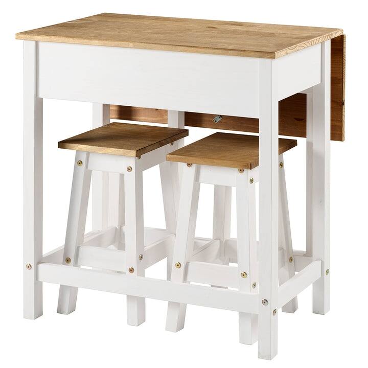 Solid Pine Drop Leaf Table 3-piece Dining Set - Antique White