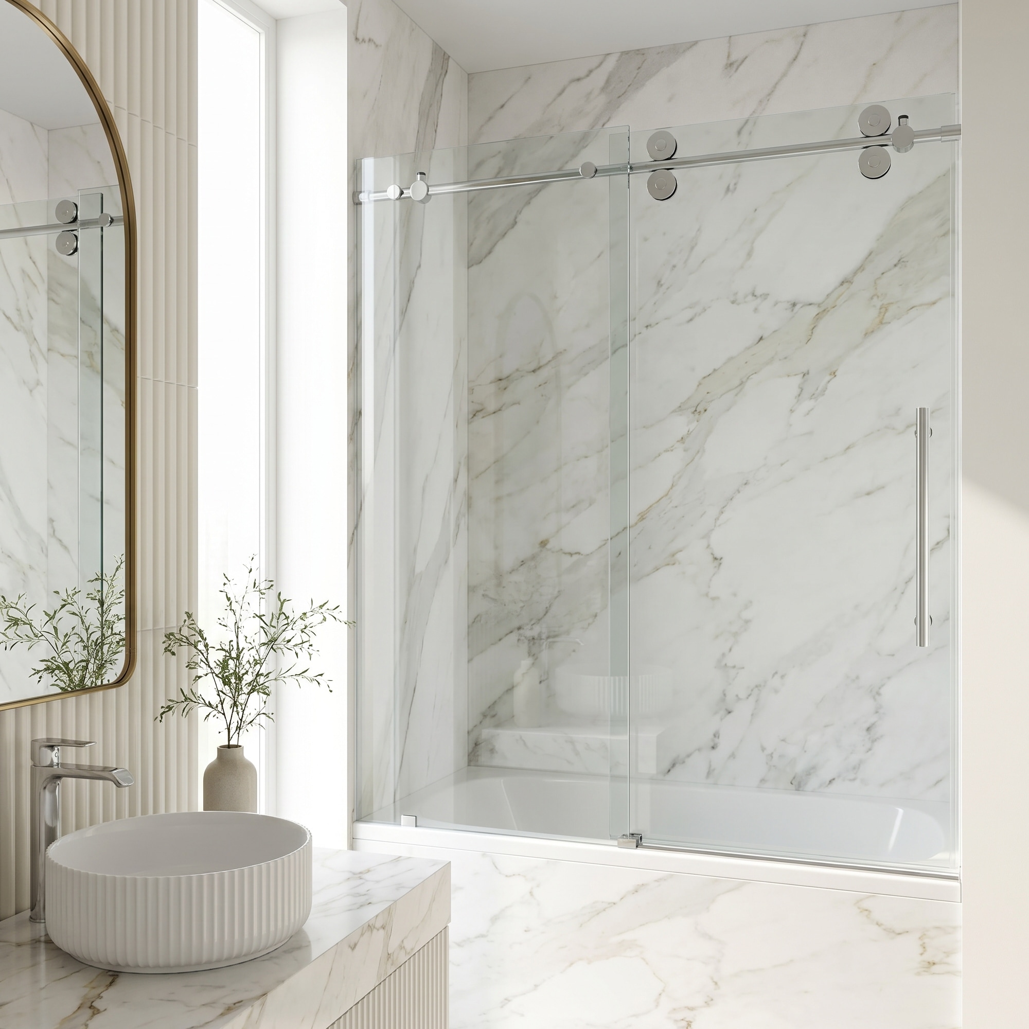 VIGO Elan 56" to 60" W x 66" H Frameless Sliding Tub Door