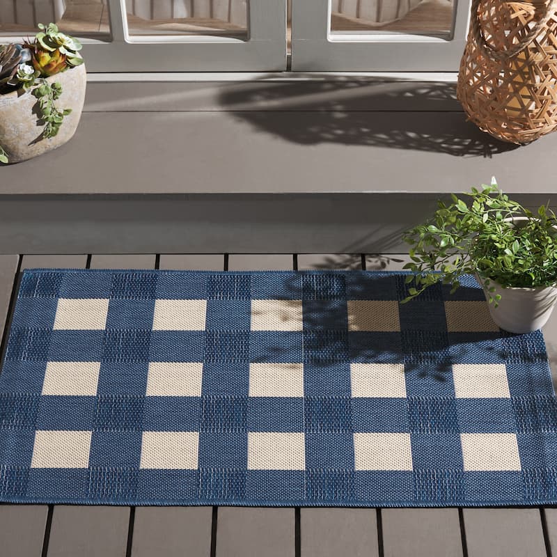 SAFAVIEH Courtyard Meryem Indoor/Outdoor Washable Backyard Patio Rug - 2'3" x 5' - Blue/Beige