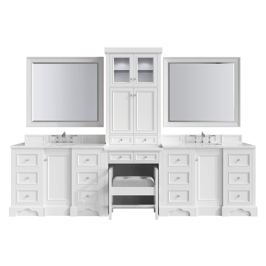 James Martin De Soto 126" Double Sink Bathroom Vanity Suite, Bright White with 3cm Eternal Jasmine Pearl Quartz Top
