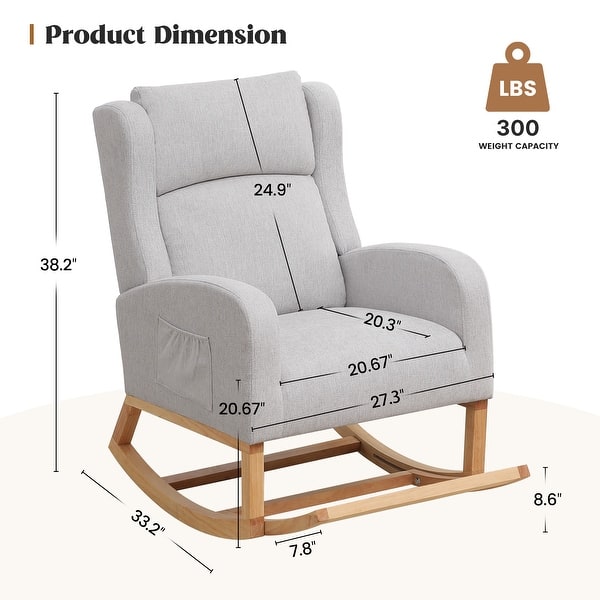 dimension image slide 2 of 5, HOMYKA 27.3" Wide Rocking Chair for Nursery Room