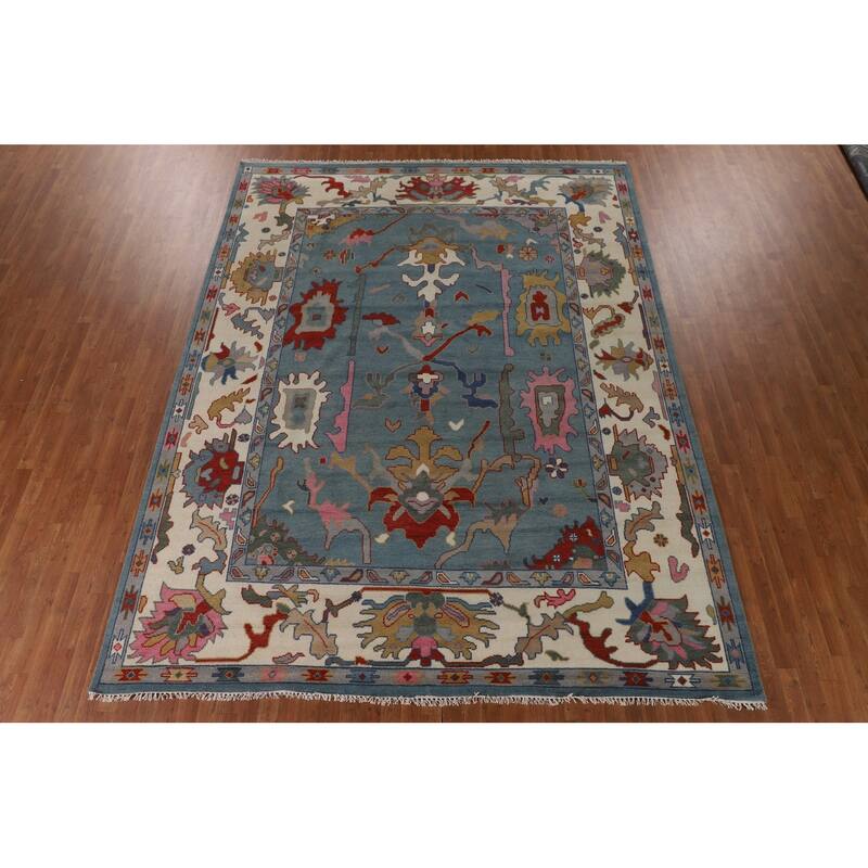 Blue Oushak Oriental Area Rug Handmade Wool Carpet - 9'2"x 11'11"