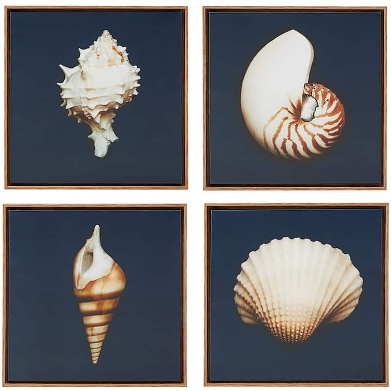 Madison Park Ocean Seashells 4-piece Framed Canvas Wall Art Set - Blue