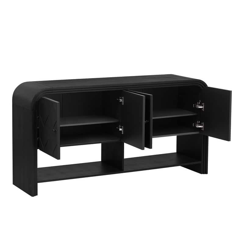 Versatile 60" Console Table with Woven Wood Slats and Solid Wood Veneer for Entryway or Living Room