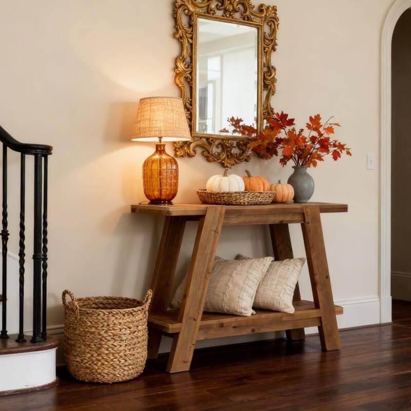 43 Inch Solid Wood Entryway Console Table, 2-Tier Small Farmhouse Sofa Table Behind Couch - 43.31" W × 11.61" D × 31.5" H