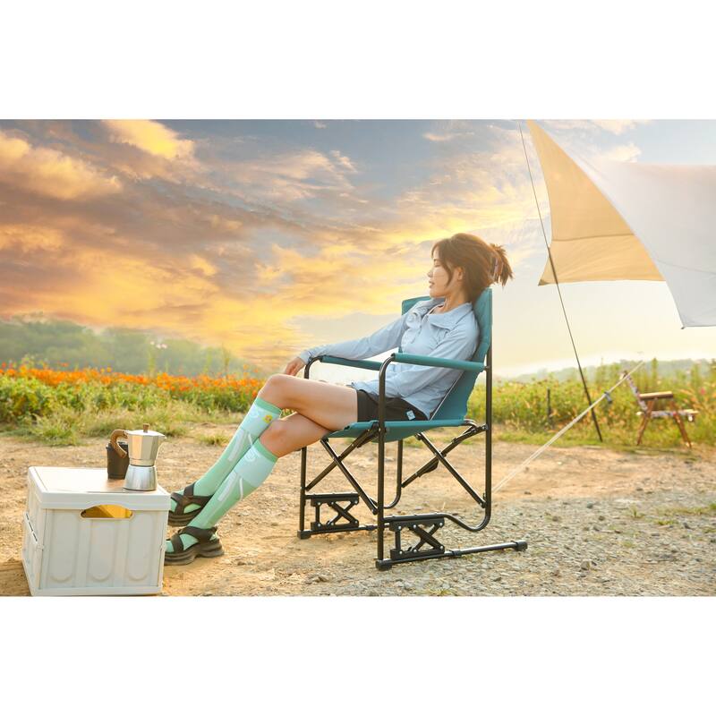 Outdoor Freestyle Rocker Camping Chair Portable Folding Rocking Chair with Armrests, Drink Holder & Comfortable Backrest