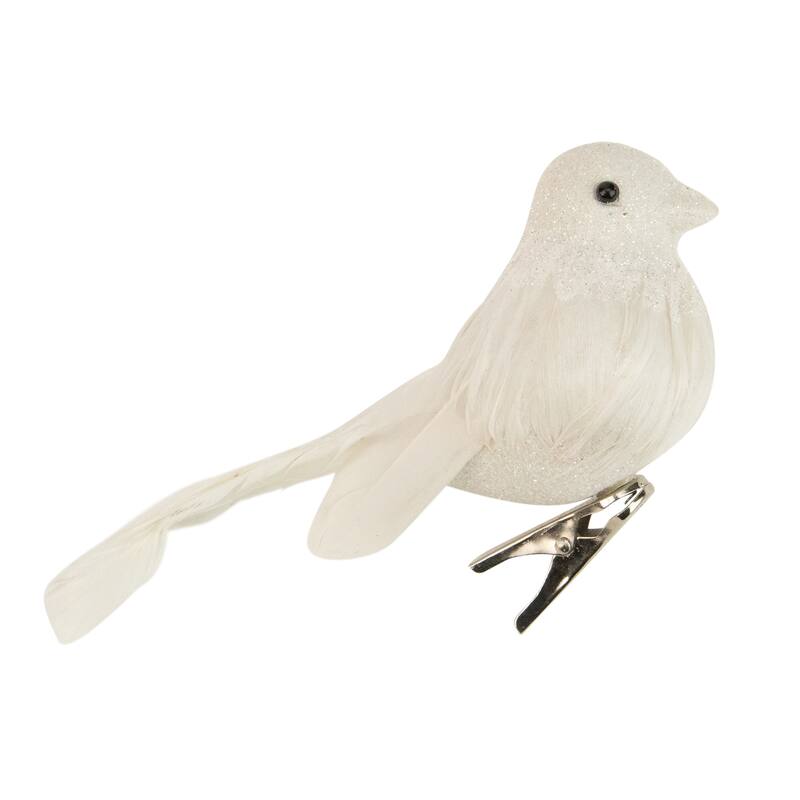 5" Sparkly White Bird Clip-On Christmas Ornament