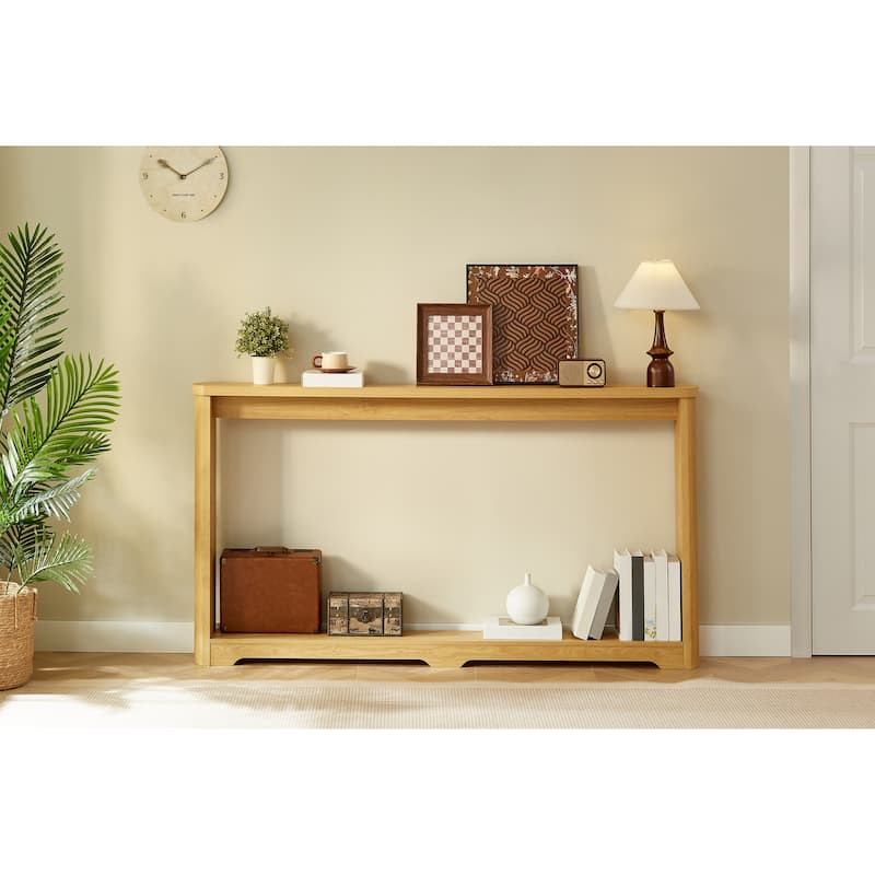 Natural Console Table Side Table with Bottom Shelf, Rustic Side Table Hallway Table Entryway Table for Living Room