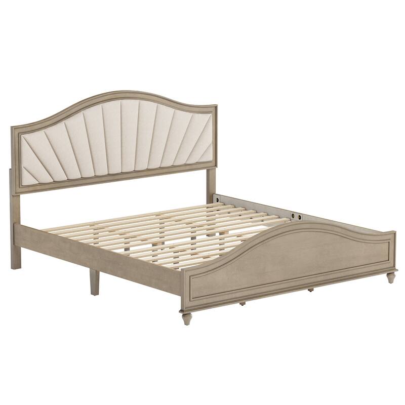 Modern Wooden Upholstered Platform Bed Frame Queen/King Size with Headboard