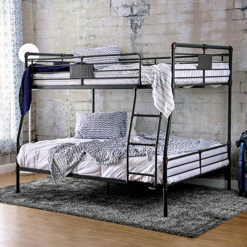 Wini Industrial Black 3-Piece Gel Memory Mattress & Metal Bunk Bed Set by Furniture of America
