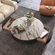 preview thumbnail 7 of 31, Modern Drum Coffee Table with Oak Veneer, Sintered Stone Coffee Table with 2 Solid Wood Drawers, Fully Assembled, White