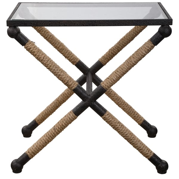 slide 2 of 5, Uttermost 24983 Braddock 16" Wide Glass Top Iron Side Table with Natural Rope