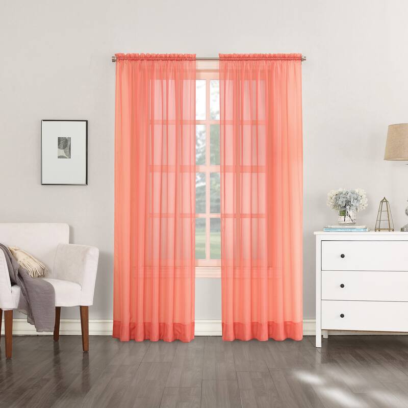 No. 918 Emily Voile Sheer Rod Pocket Curtain Panel, Single Panel - 59x108 - Coral