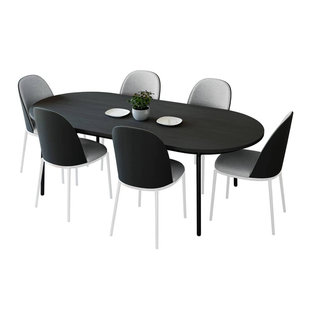 Tule Modern 7-Piece Dining Set with Solid Wood Top Dining Table and Fabric Upholstered Metal Legs Dining Chair