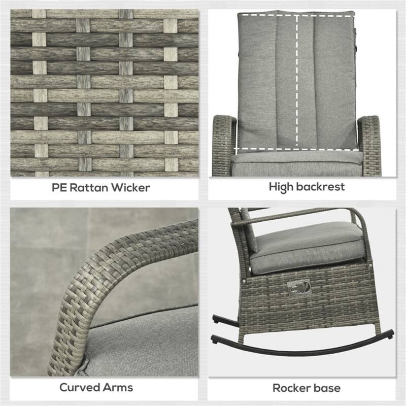 Reclining Outdoor Rocking Chair with Removable Cushion Covers and Adjustable Footrest for Comfortable Seating