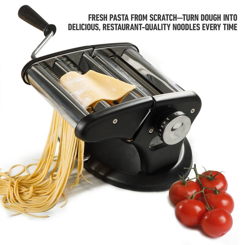 Calphalon Aero Heavy Duty Manual Pasta Maker Machine Noodle Maker w/Rollers & Cutters - Spaghetti, Fettuccini, Lasagna - Black