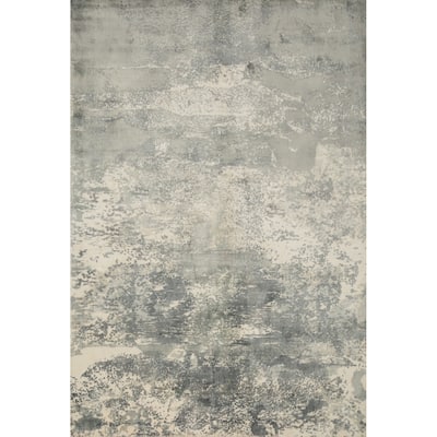 Hand Knotted Oriental Viscose Silk Carpet Modern Abstract Beige & Ivories Abstract Area Rug - 7' 2'' X 5' 4''