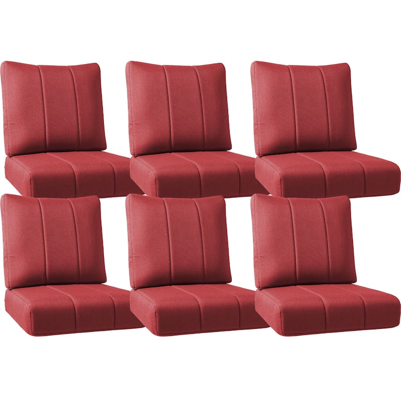 Ivora 24" W x 24" D x 6" T Water & Fade Resistant Outdoor Lounge Chair Replacement Cushion Set - 6 Sets - Red